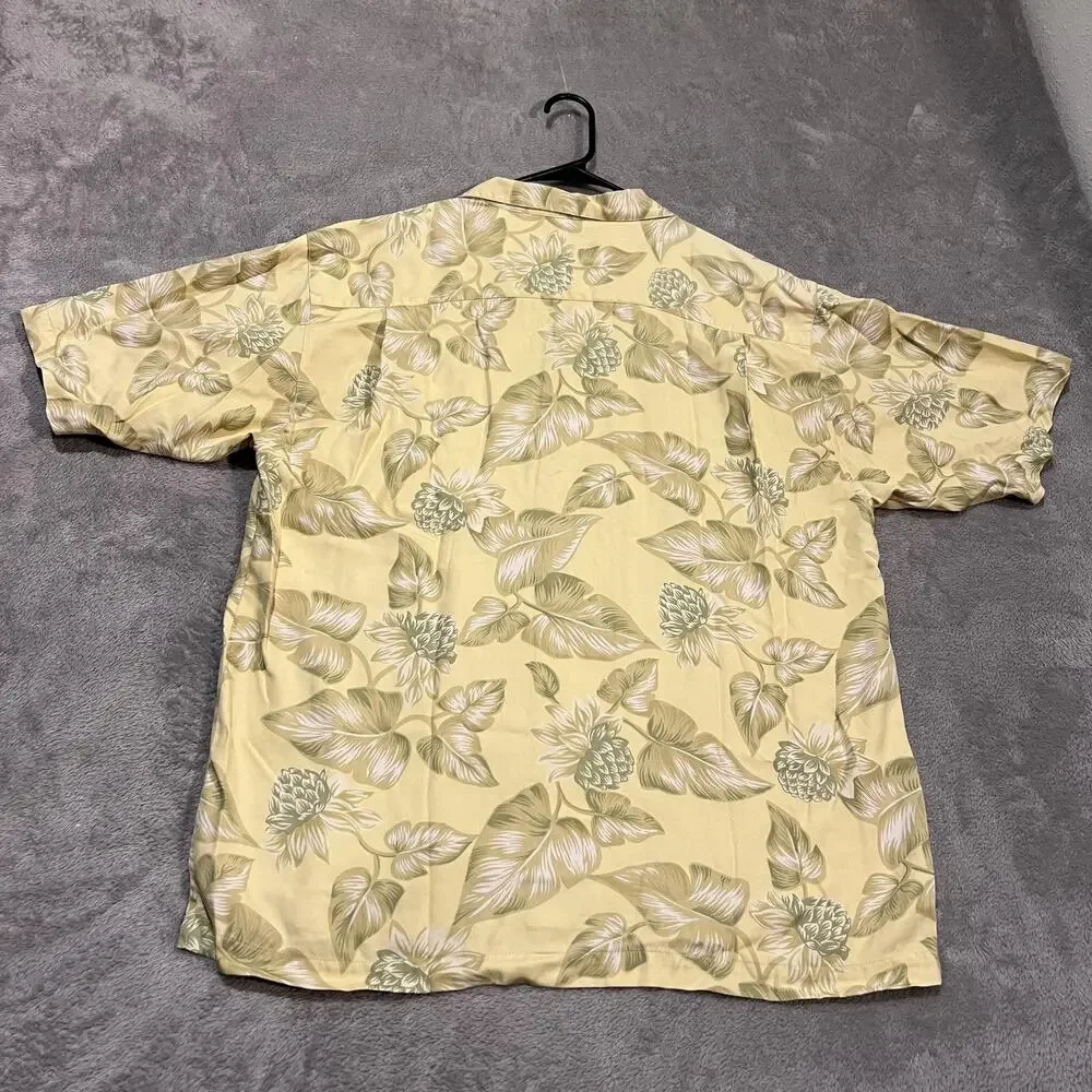 Tommy Bahama Shirt Mens Large Yellow Green Floral Silk Camp Hawaiian Pocket - Picture 6 of 7